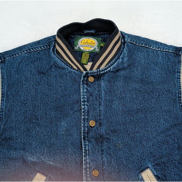 Cabela's Men's Vintage Varsity Jacket Outdoor Working Size Large Blue Beige - Picture 3 of 11